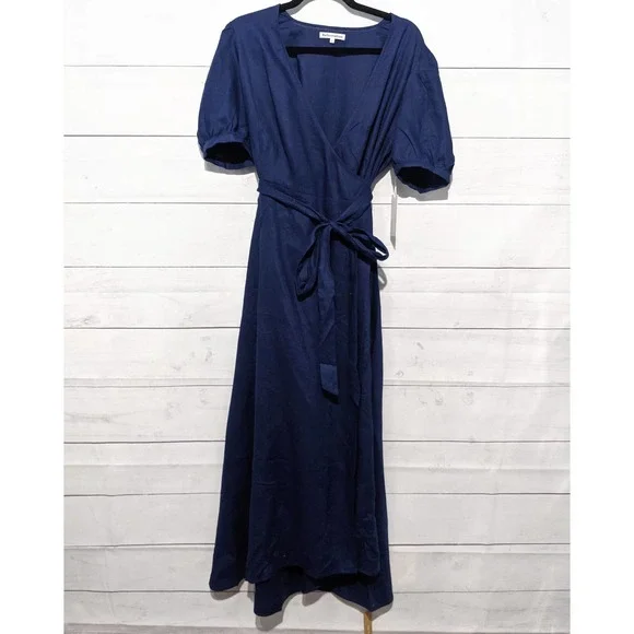NWT Reformation Weiss Linen Wrap Midi Dress Danube Blue Women's Size XL - Picture 5 of 11